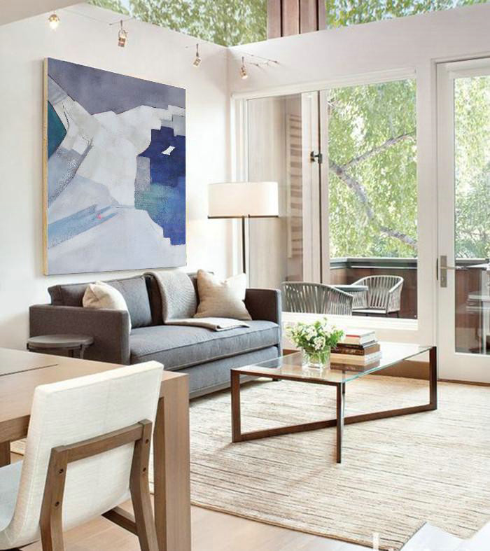 Large Abstract Art,Oversized Contemporary Art,Hand Made Original Art,Blue,White,Grey.etc